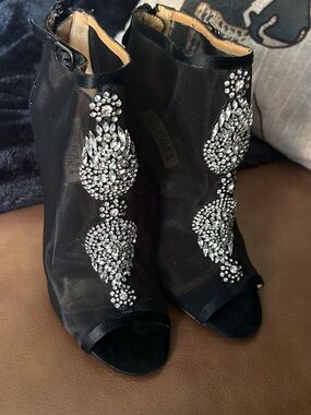 BADGLEY MISCHKA  Black Mesh Peep-Toe Booties